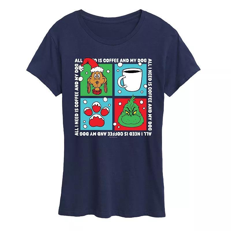 Womens Dr. Seuss Grinch Coffee & My Dog Graphic Tee Blue Product Image