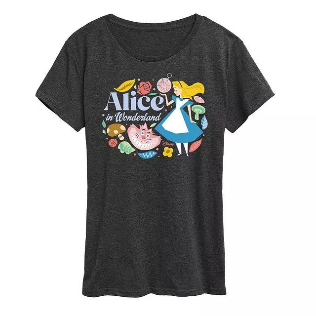 Disneys Alice in Wonderland Alice & Cheshire Cat Womens Graphic Tee Heather Grey Product Image