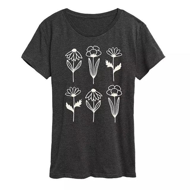 Womens Simple Line Drawn Flowers Graphic Tee Heather Grey Product Image