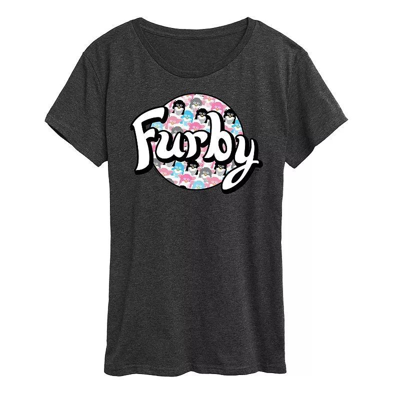 Womens Furby Logo Circle Graphic Tee Grey Royal Blue Product Image