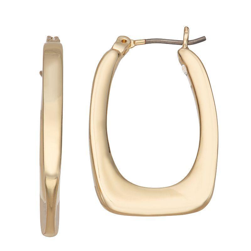 Napier Gold Tone Squared Oval Hoop Earrings, Womens Product Image