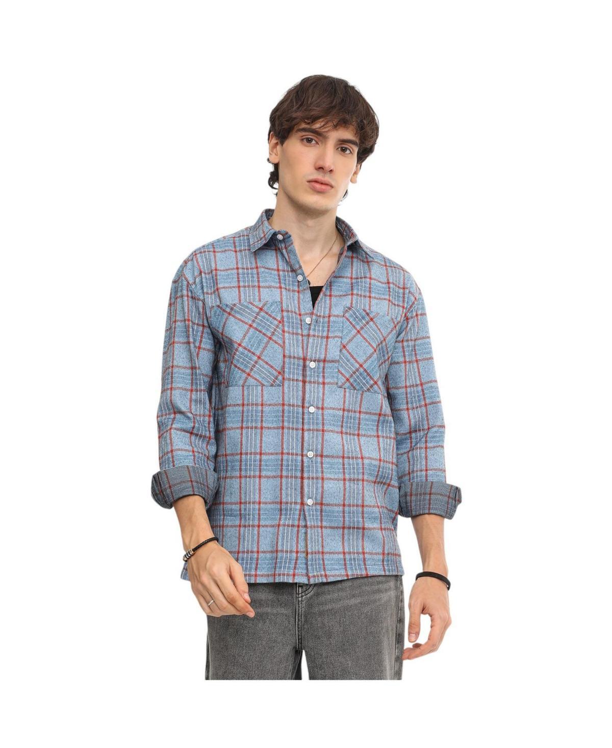 Campus Sutra Mens Cornflower Blue Tartan Plaid Shirt Product Image