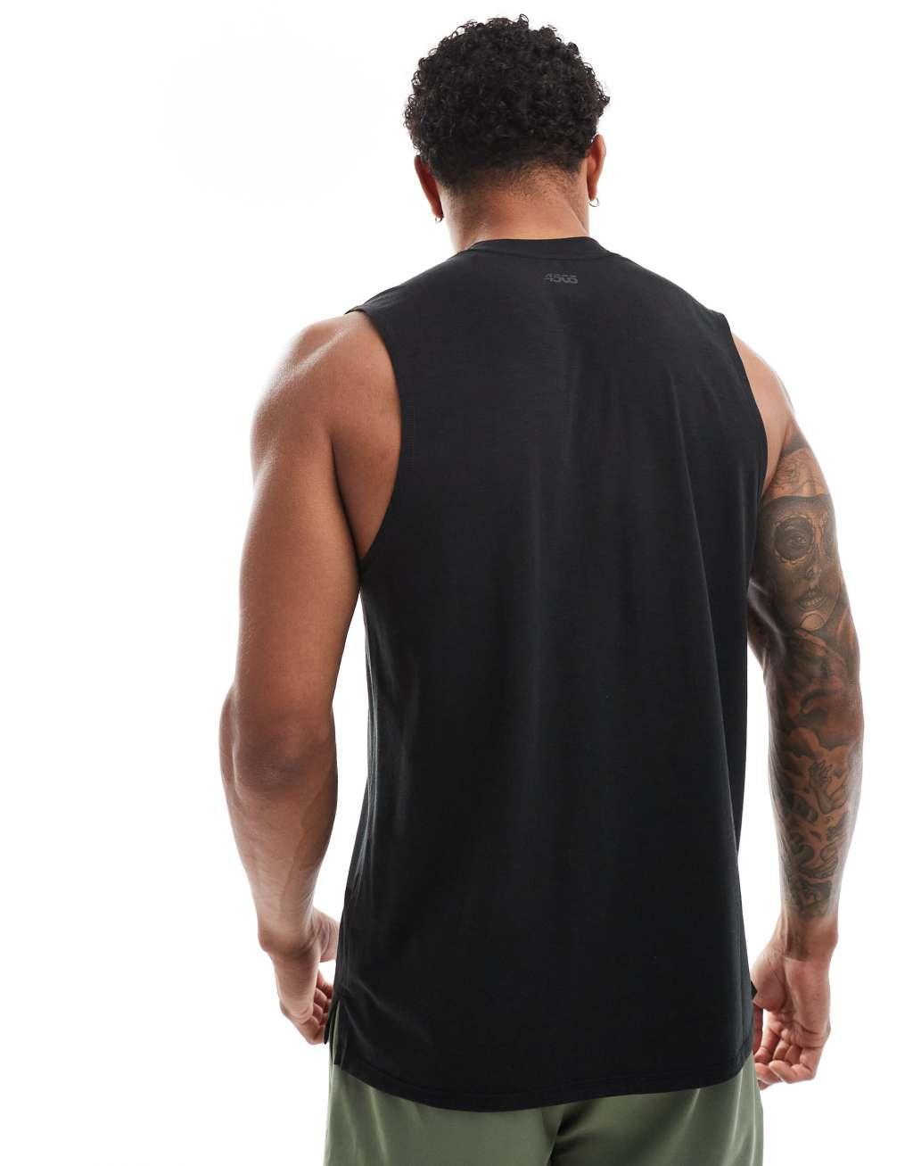 ASOS 4505 Icon performance jersey quick dry drop armhole training tank top in black Product Image