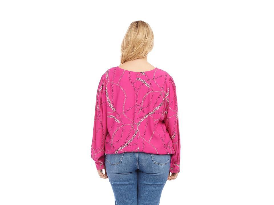 Karen Kane Plus Size V-Neck Blouse (Print) Women's Clothing Product Image