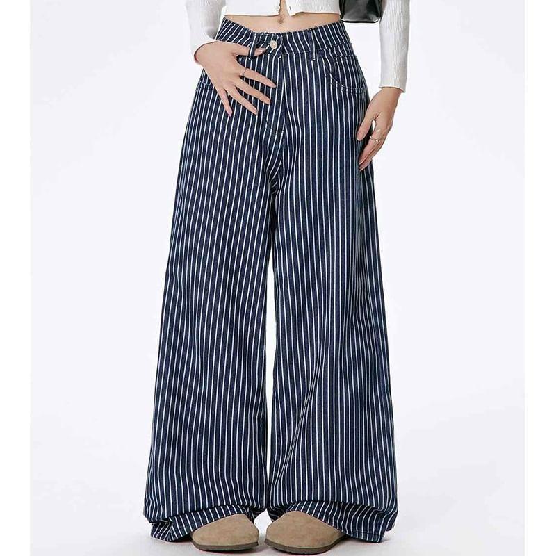 Mid Waist Striped Wide Leg Jeans Product Image