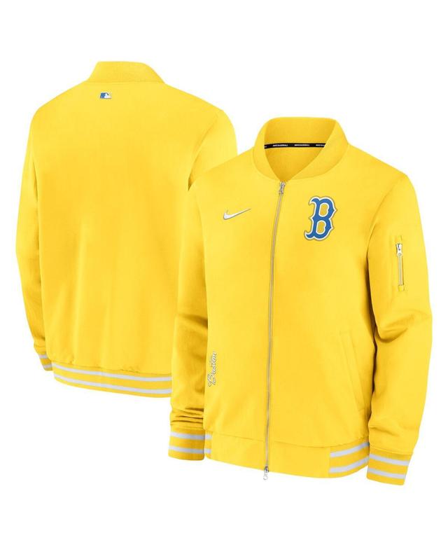 Nike Mens Gold Boston Red Sox City Connect Authentic Collection Game Time Bomber Full-Zip Jacket Product Image