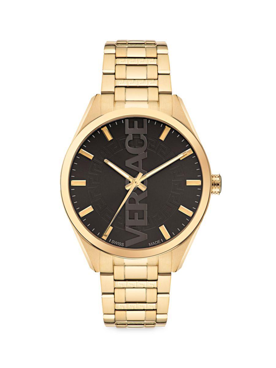 Men's V-vertical 42mm Ip Goldtone Stainless Steel Bracelet Watch In Gold Tone/black Product Image