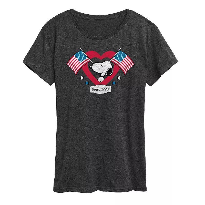 Hybrid Peanuts Womens Tee Shirts HEATHER Charcoal Snoopy Flag Heart Graphic Tee - Women & Plus Product Image