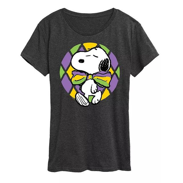 Womens Peanuts Snoopy Mardi Gras Party Graphic Tee Heather Grey Product Image