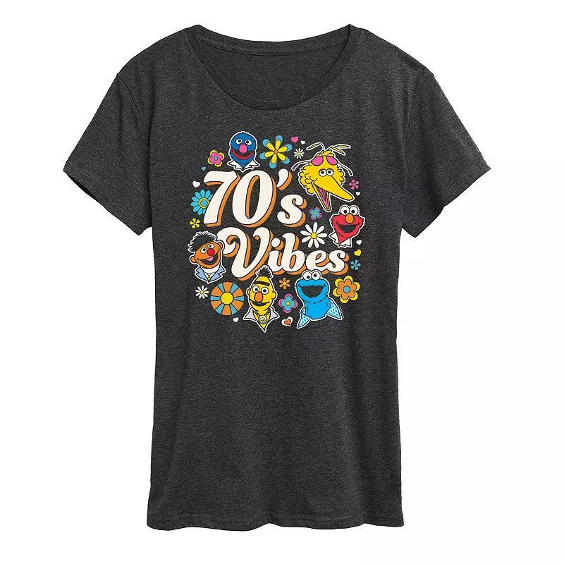 Womens Sesame Street 70s Vibes Graphic Tee Heather Grey Product Image