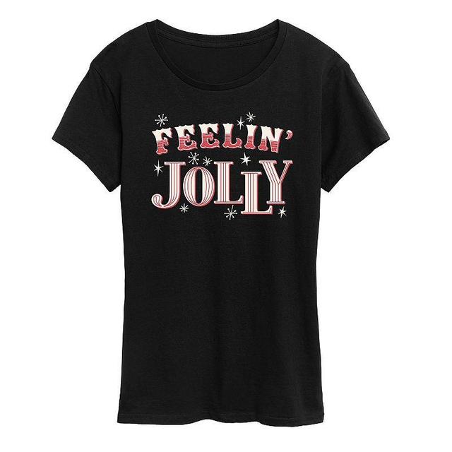 Womens Feelin Jolly Candy Cane Holiday Graphic Tee, Girls Blue Product Image