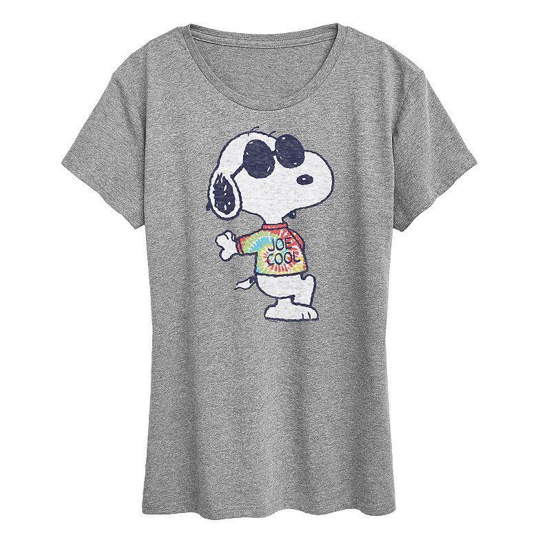 Womens Peanuts Snoopy Joe Cool Tie Dye Graphic Tee Grey Green Product Image