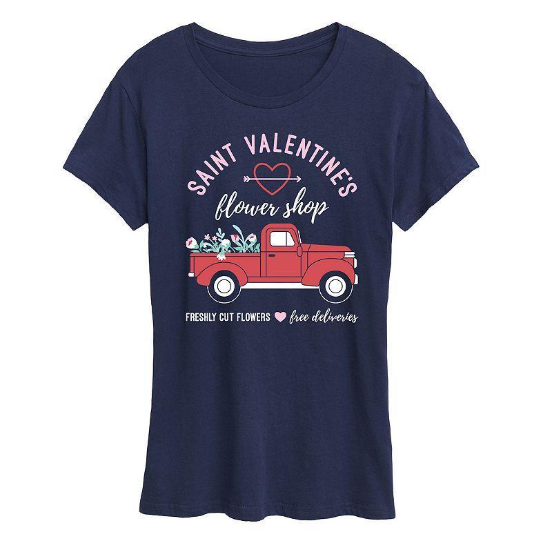 Womens Valentines Flower Truck Graphic Tee Blue Product Image