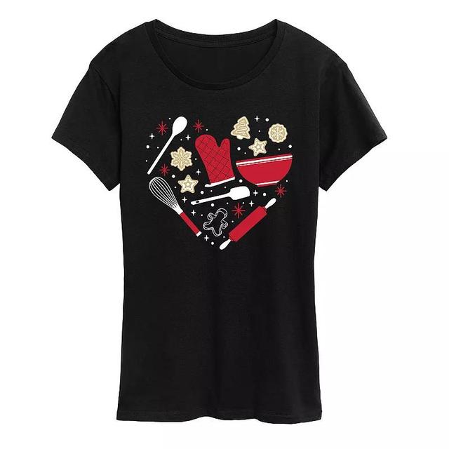 Womens Christmas Baking Heart Graphic Tee, Girls Product Image