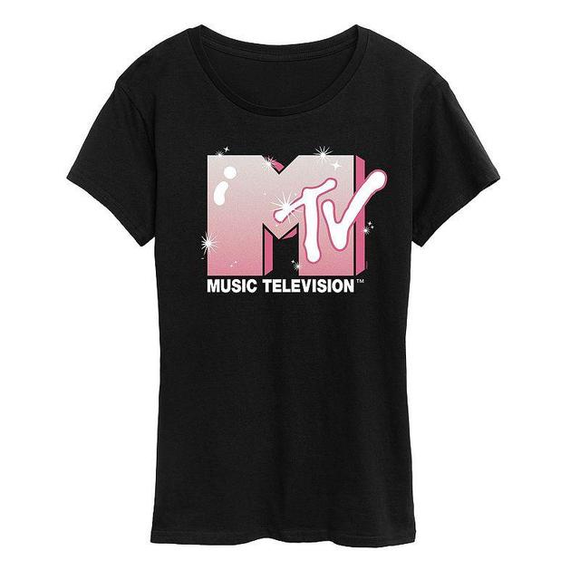 Womens MTV Glitter Logo Graphic Tee Dark Grey Product Image