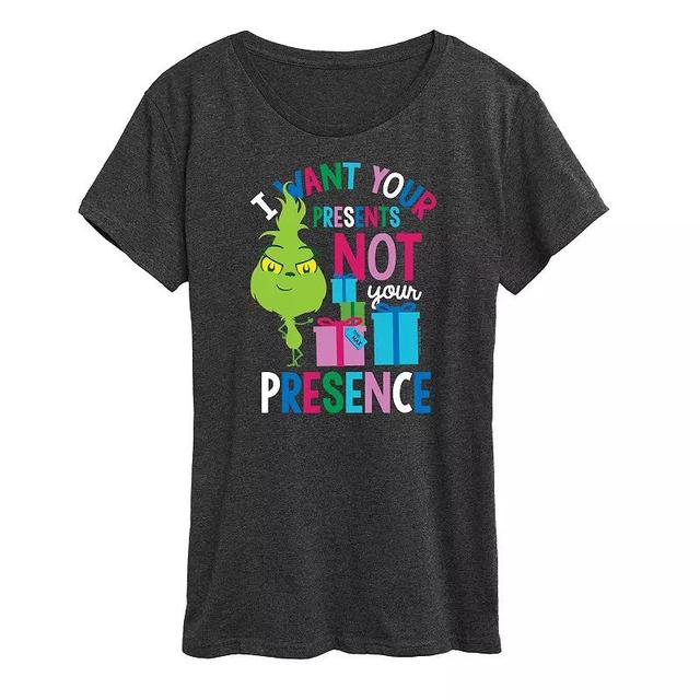 Womens Dr. Seuss Little Grinch Presents Graphic Tee, Girls Grey Heather Product Image