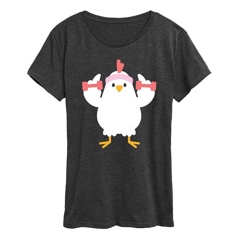 Womens Workout Chicken Graphic Tee Grey Royal Blue Product Image