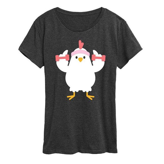 Womens Workout Chicken Graphic Tee Grey Royal Blue Product Image