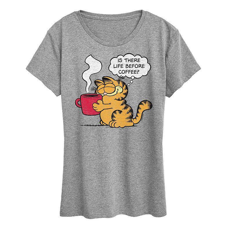 Womens Garfield Life Before Coffee Graphic Tee, Girls Grey Royal Blue Product Image