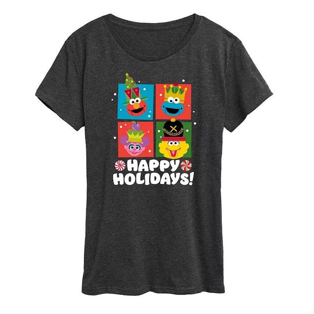 Womens Sesame Street Happy Holidays Graphic Tee, Girls Grey Heather Product Image