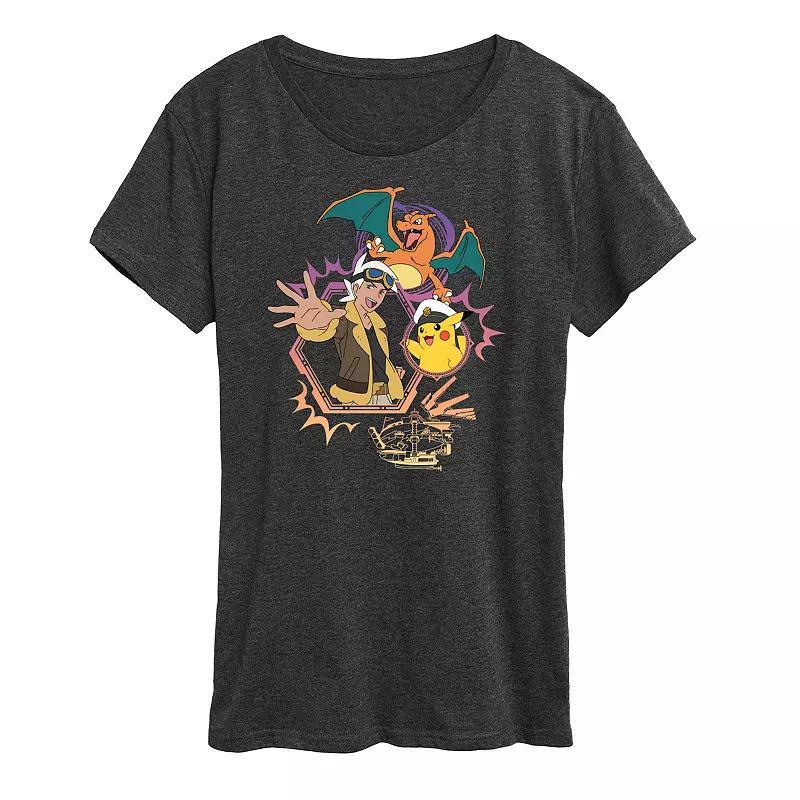 Womens Pokemon Friede, Captain Pikachu & Charizard Graphic Tee Heather Grey Product Image