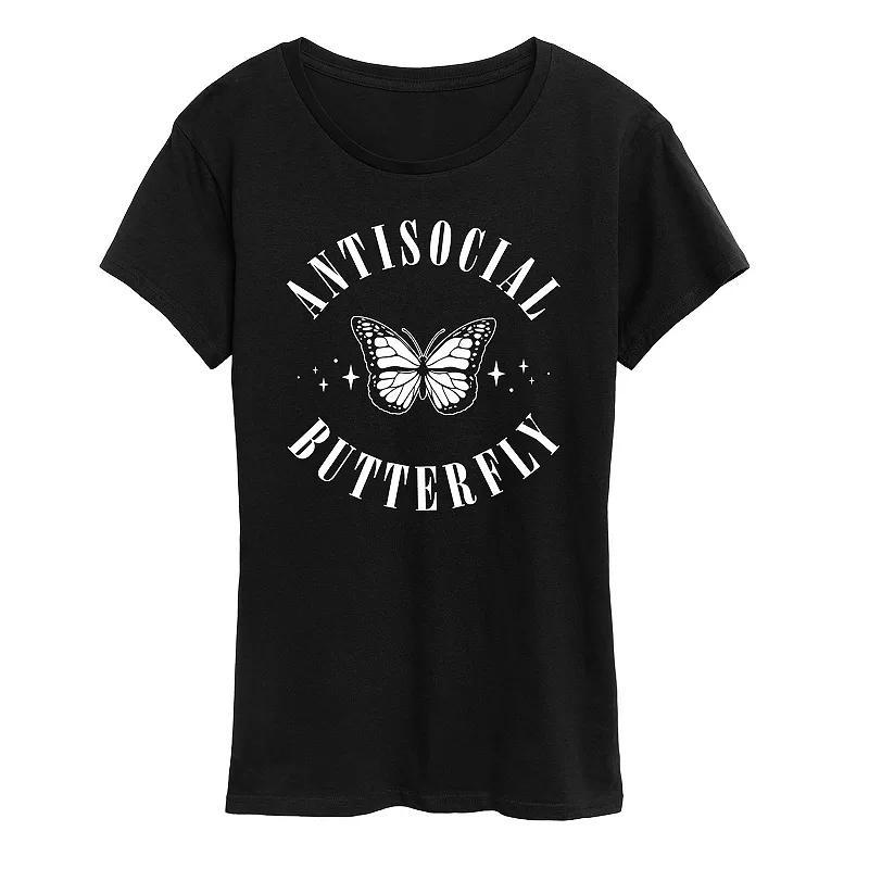 Instant Message Womens Womens Tee Shirts BLACK Antisocial Butterfly Graphic Tee - Women, Juniors, Plus & Petite Plus Product Image