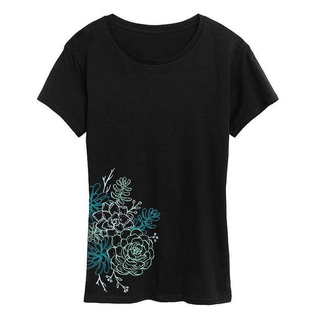 Womens Succulent Cluster Outline Graphic Tee Blue Product Image