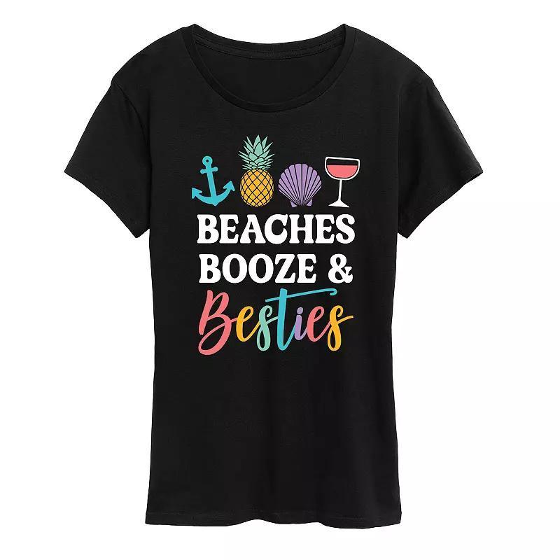 Womens Beaches Booze And Besties Graphic Tee Heather Grey Product Image