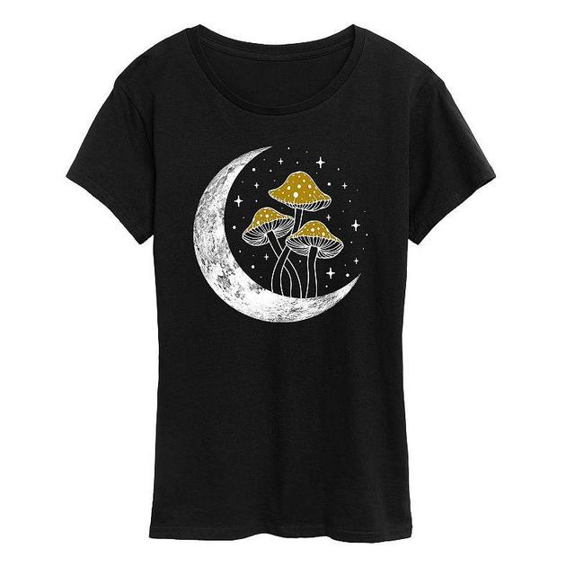 Womens Crescent Moon With Mushrooms Graphic Tee, Girls Product Image