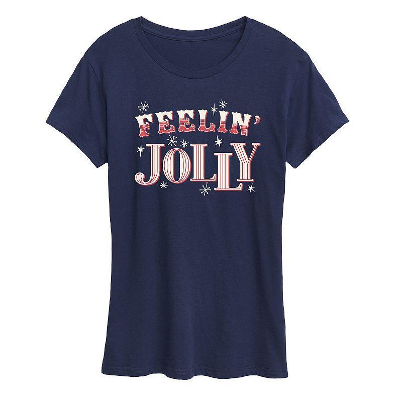 Womens Feelin Jolly Candy Cane Holiday Graphic Tee, Girls Blue Product Image