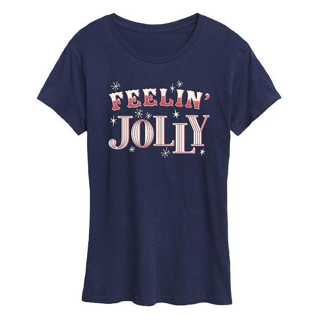 Womens Feelin Jolly Candy Cane Holiday Graphic Tee, Girls Product Image