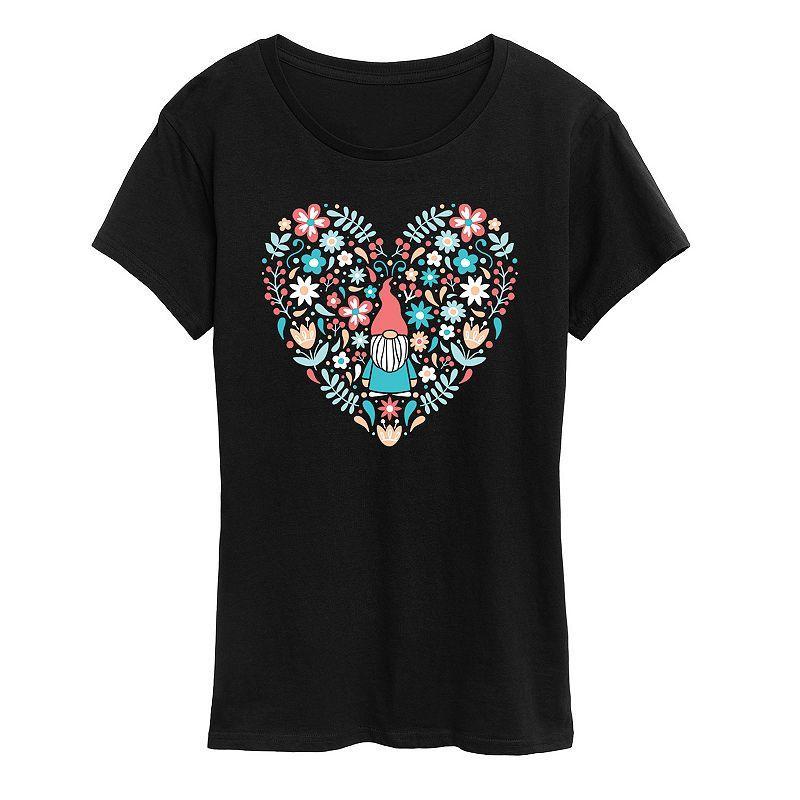 Womens Scandinavian Heart Gnome Graphic Tee Blue Product Image