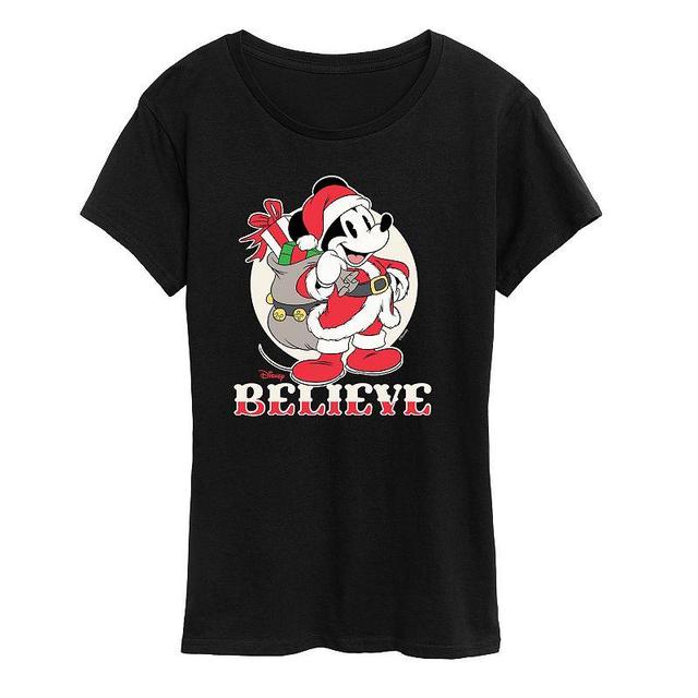 Disneys Mickey Mouse Womens Believe Holiday Graphic Tee, Girls Blue Product Image