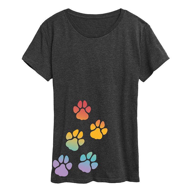 Womens Rainbow Paw Prints Graphic Tee White Product Image