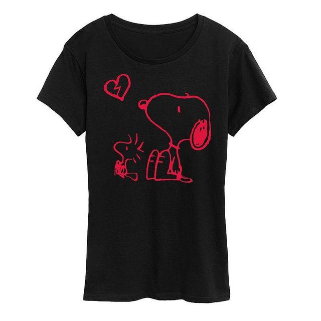 Womens Peanuts Snoopy & Woodstock Broken Heart Graphic Tee Grey Gray Product Image