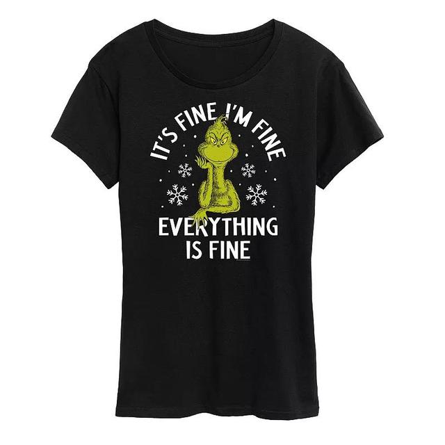 Womens Dr. Seuss Grinch Its Fine Im Fine Graphic Tee, Girls Grey Juniper Product Image