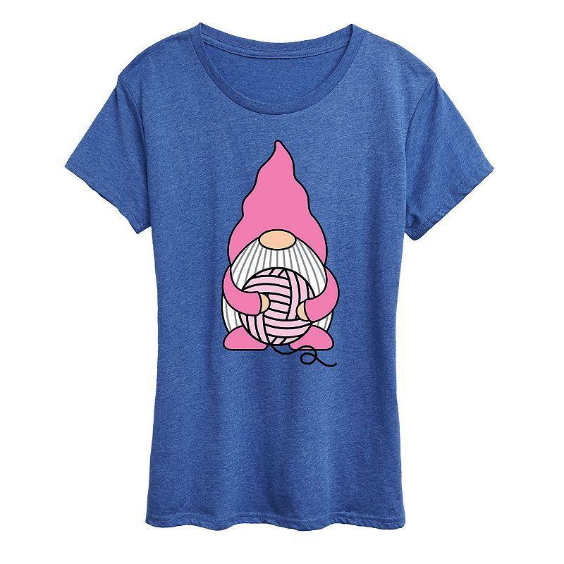 Womens Knitting Gnome Graphic Tee Grey Royal Blue Product Image