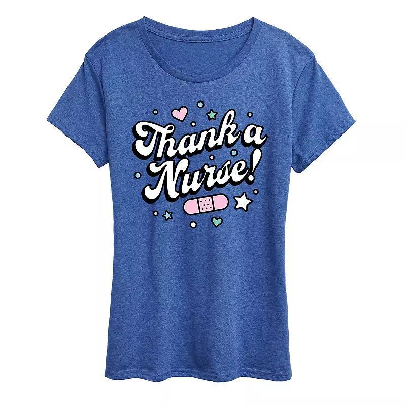 Womens Thank A Nurse Graphic Tee Grey Royal Blue Product Image