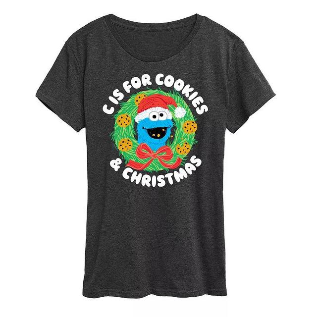 Womens Sesame Street Cookies Christmas Graphic Tee, Girls Heather Grey Product Image