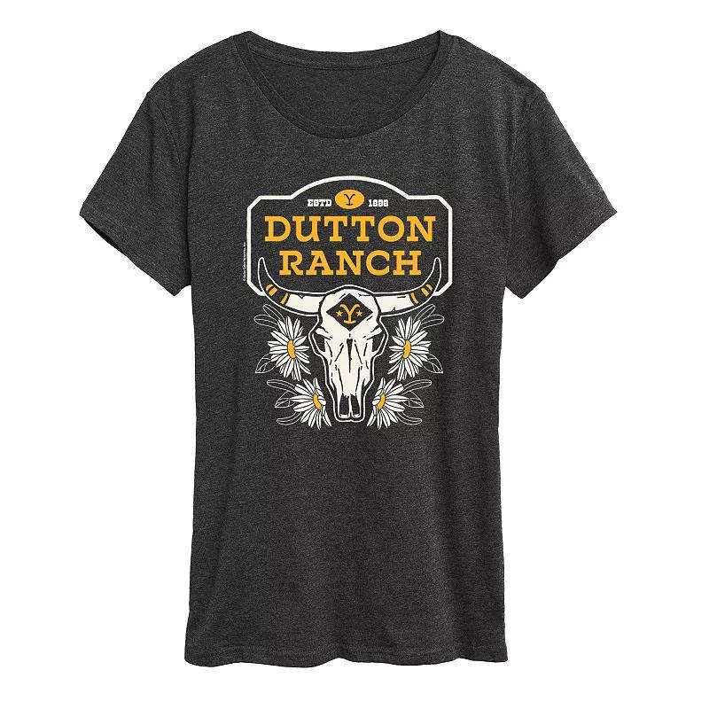 Womens Yellowstone Dutton Skull Graphic Tee Heather Grey Product Image