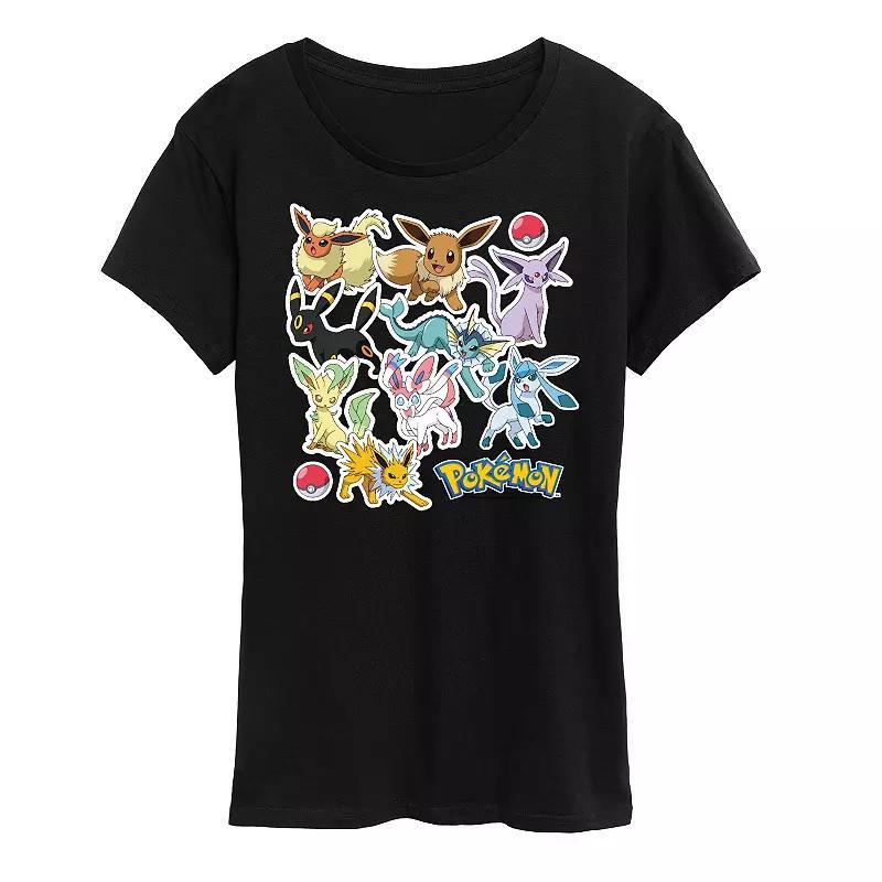 Womens Pokemon Eeveelution Stickers Graphic Tee, Girls Blue Product Image