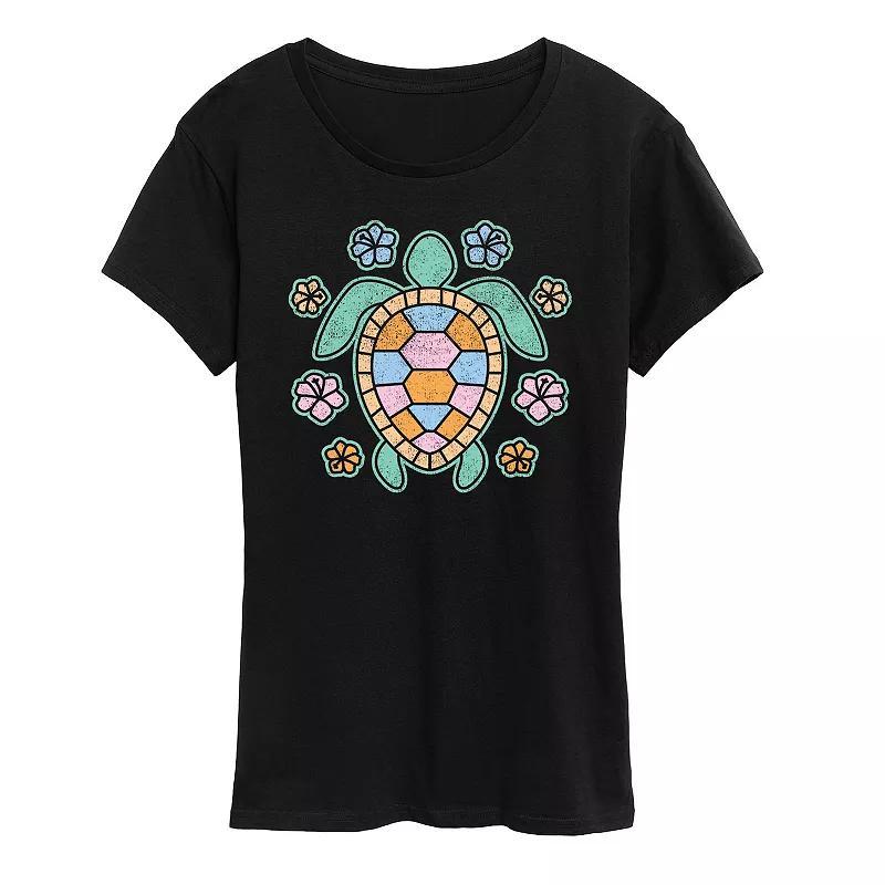 Womens Turtle And Flowers Graphic Tee Product Image