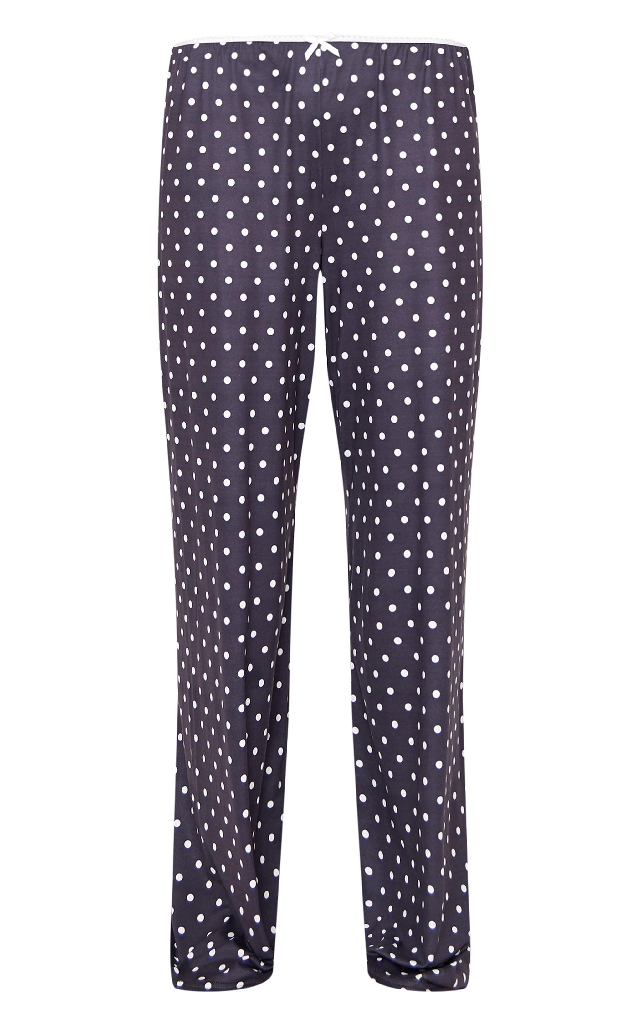 Black Polka Dot Print Wide Leg Pj Pants Product Image