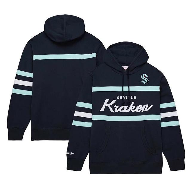 Mens Mitchell & Ness Deep Sea Blue Seattle Kraken Head Coach Pullover Hoodie Product Image