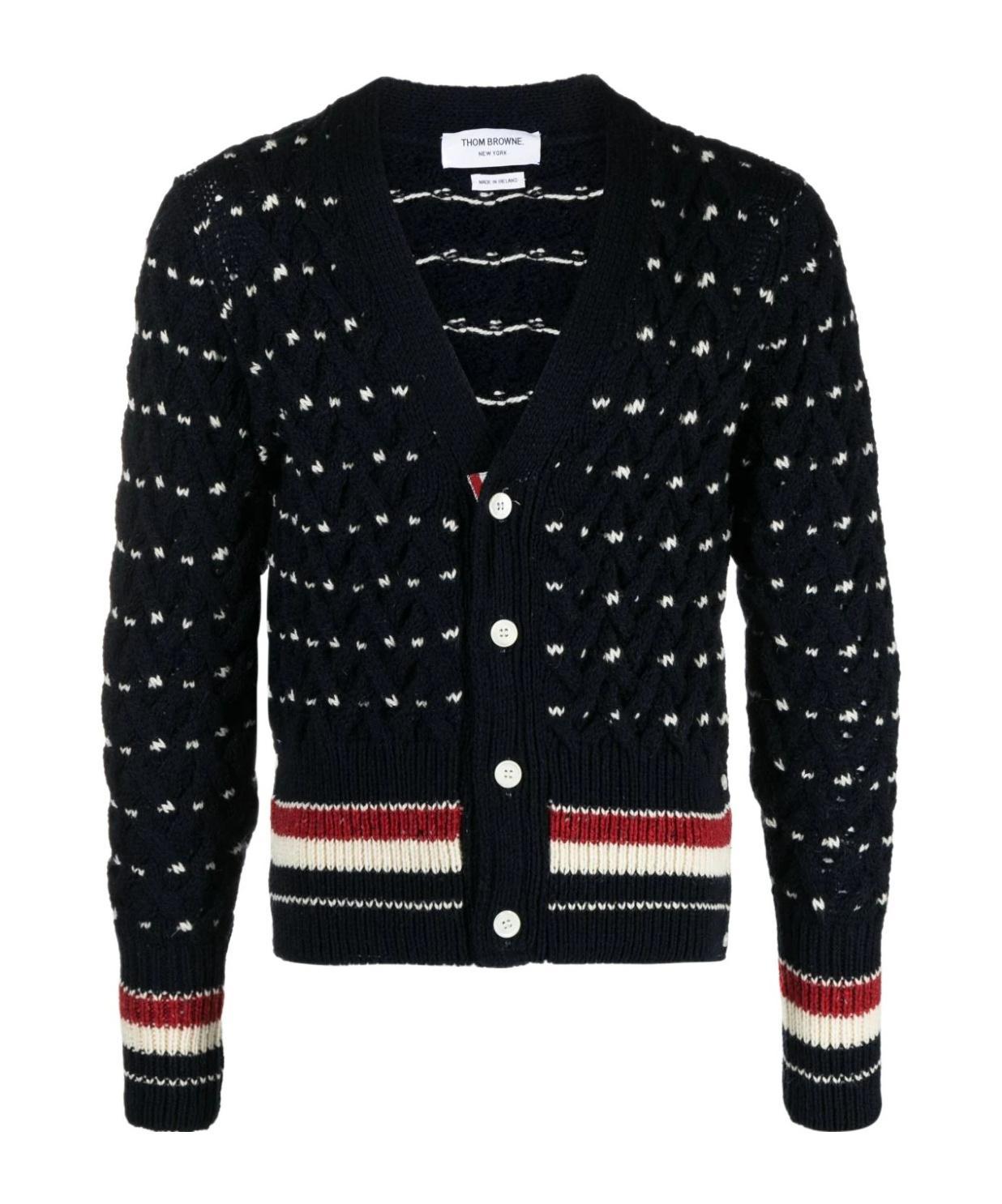 THOM BROWNE Cardigan Mit Zopfmuster In Blau Product Image