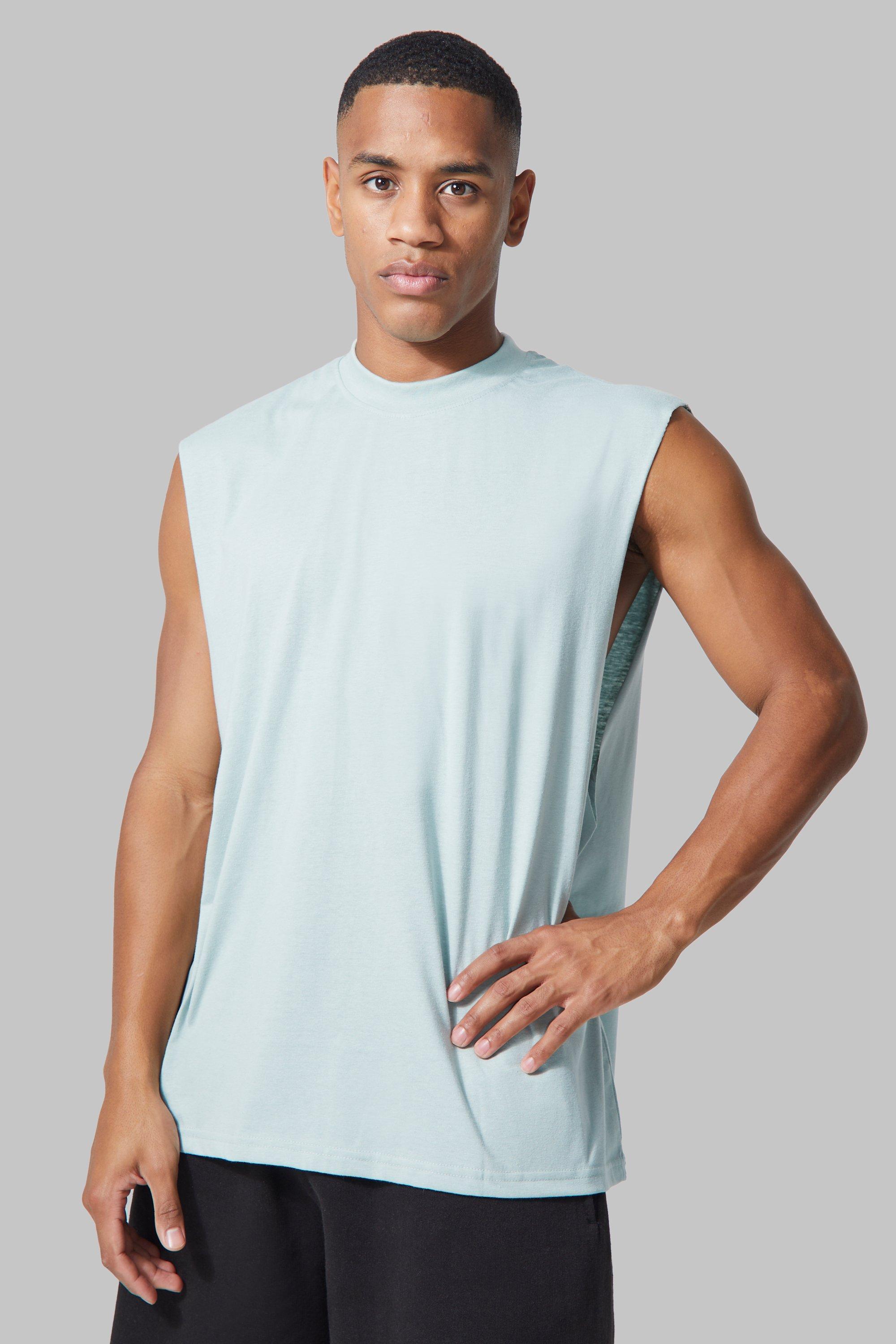 Man Active Reg Fit Gym Tank With Woven Tab | boohooMAN USA Product Image