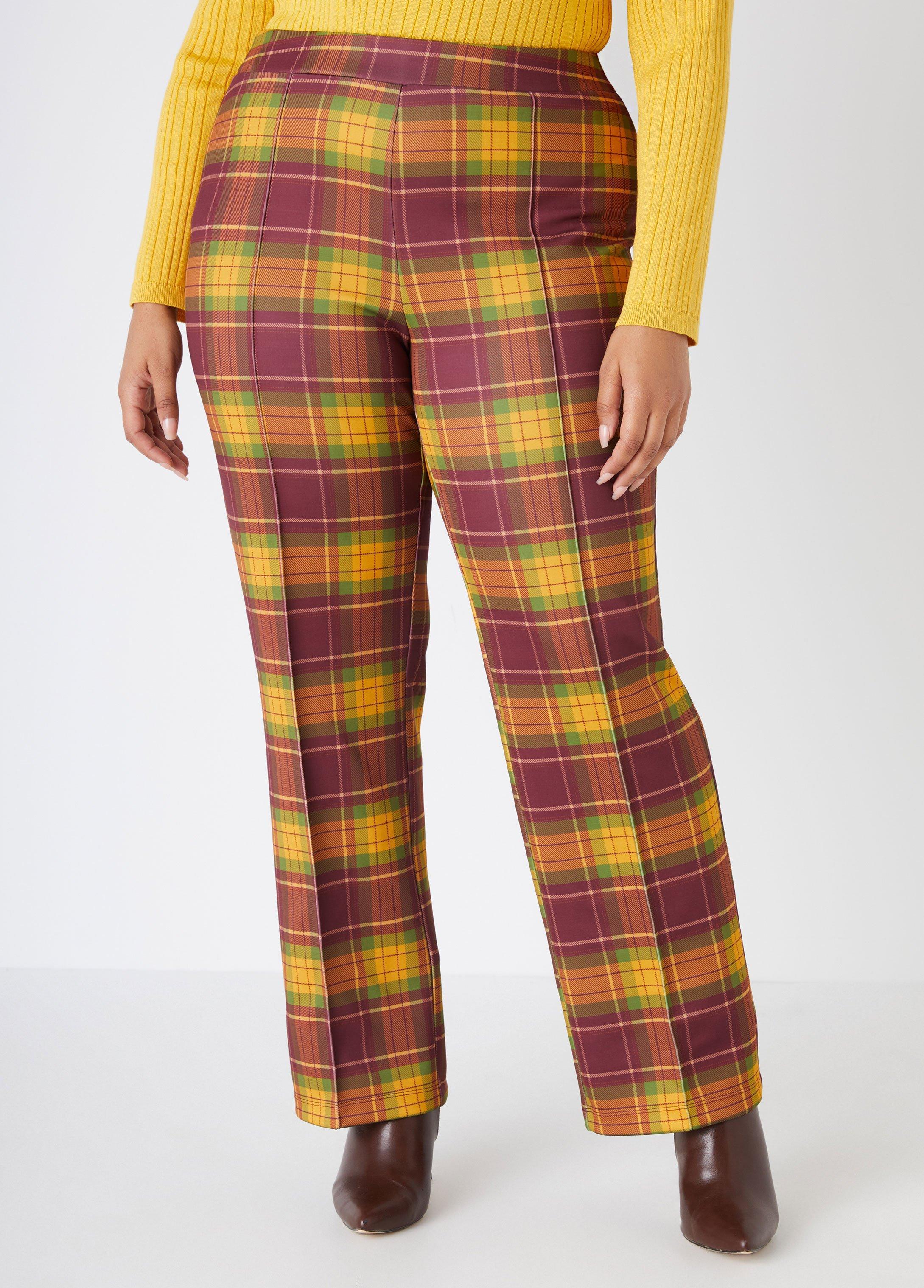 Plus Size Plaid Seamed Straight Leg Pants Ashley Stewart Product Image