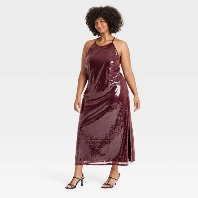 Womens Sequin Midi A-Line Dress - A New Day Burgundy 2X Product Image