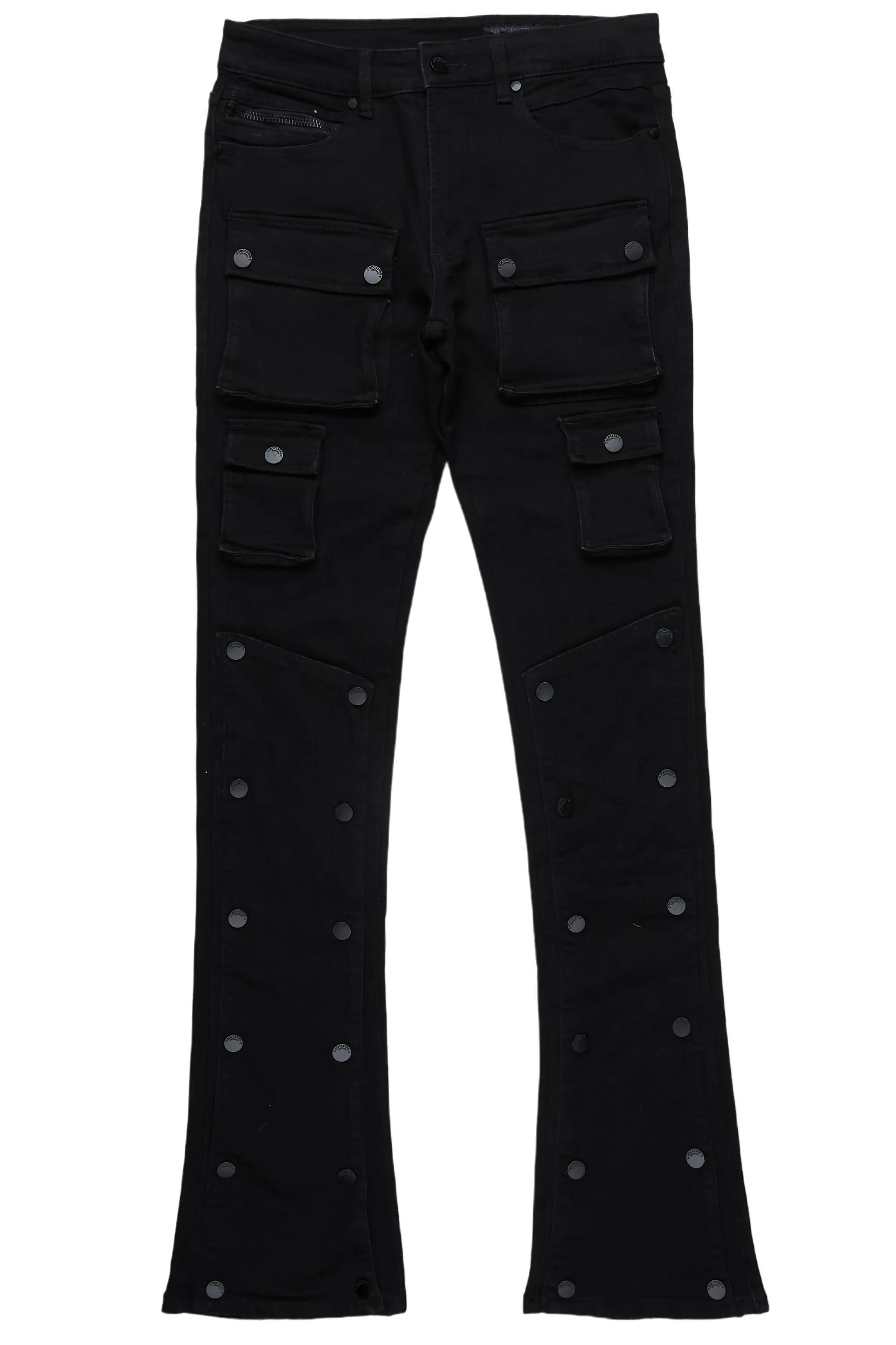 Santana Black Stacked Flare Jean Male Product Image