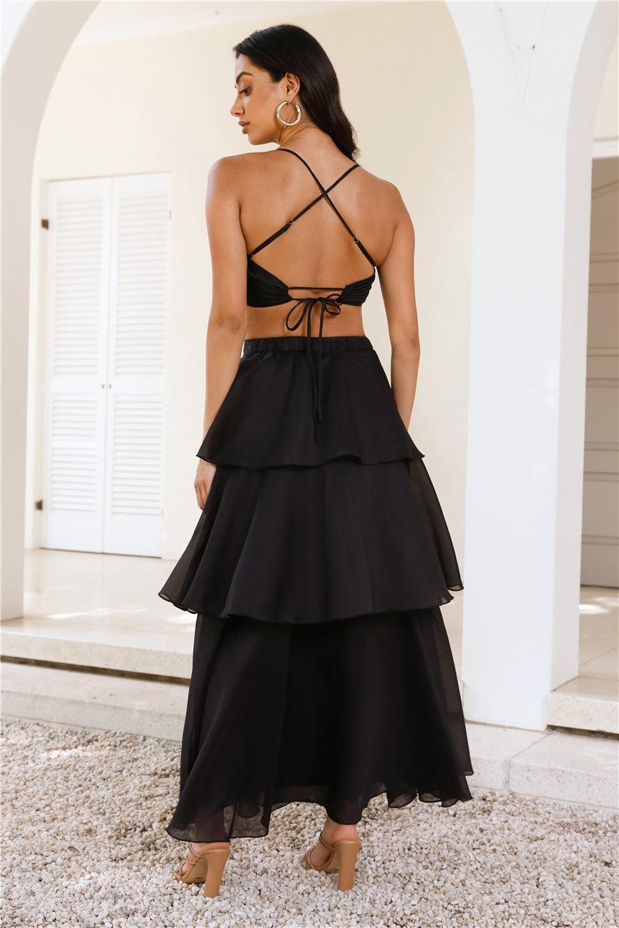 Two Becomes One Frill Maxi Skirt Black Product Image